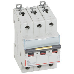 409269 Legrand DX3 - Disjoncteur triphasé 6A 3P C6 10000A/16kA - 400V - Courbe C - À vis - 3 modules