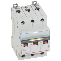 409273 Legrand DX3 - Disjoncteur triphasé 16A 3P C16 10000A/16kA - 400V - Courbe C - À vis - 3 modules