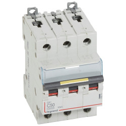 409278 Legrand DX3 - Disjoncteur triphasé 50A 3P C50 10000A/16kA - 400V - Courbe C - À vis - 3 modules