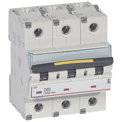 409506 Legrand DX3 - Disjoncteur triphasé 80A 3P D80 10000A/16kA - 400V - Courbe D - À vis - 4,5 modules