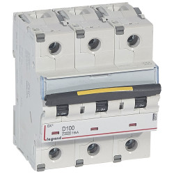 409507 Legrand DX3 - Disjoncteur triphasé 100A 3P D100 10000A/16kA - 400V - Courbe D - À vis - 4,5 modules