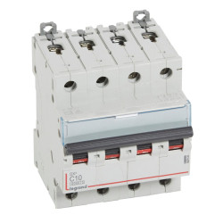 407926 Legrand DX3 - Disjoncteur tétrapolaire 10A 4P C10 6000A/10kA - 400V - Bornes à vis - 4 modules