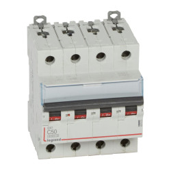 407933 Legrand DX3 - Disjoncteur tétrapolaire 50A 4P C50 6000A/10kA - 400V - Bornes à vis - 4 modules