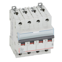 408153 Legrand DX3 - Disjoncteur tétrapolaire 63A 4P D63 6000A/10kA - Courbe D - 400V - À vis - 4 modules