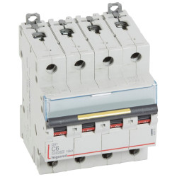 409351 Legrand DX3 - Disjoncteur tétrapolaire 6A 4P C6 10000A/16kA - 400V - Courbe C - À vis - 4 modules