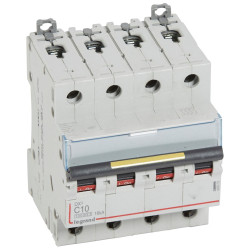 409353 Legrand DX3 - Disjoncteur tétrapolaire 10A 4P C10 10000A/16kA - 400V - Courbe C - À vis - 4 modules