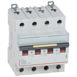 409359 Legrand DX3 - Disjoncteur tétrapolaire 40A 4P C40 10000A/16kA - 400V - Courbe C - À vis - 4 modules