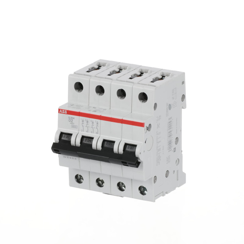 S204 D2 - Disjoncteur tétrapolaire ABB 2A - 4P - Courbe D - 6/10kA - Bornes à vis - 2CDS254001R0021 - 352454