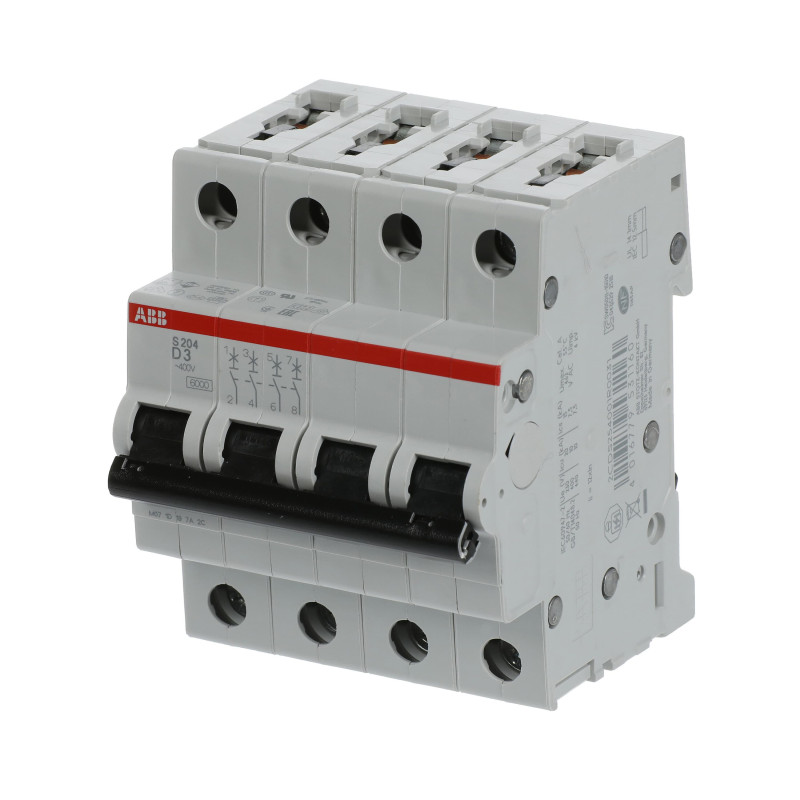 S204 D3 - Disjoncteur tétrapolaire ABB 3A - 4P - Courbe D - 6/10kA - Bornes à vis - 2CDS254001R0031 - 352456