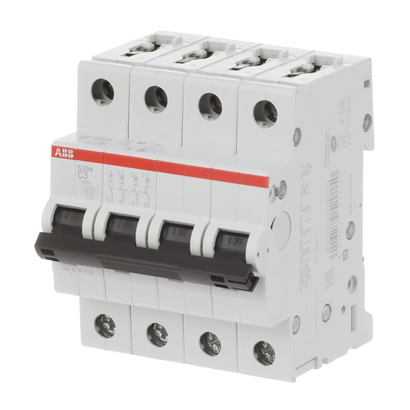 S204 C3 - Disjoncteur tétrapolaire ABB 3A - 4P - Courbe C - 6/10kA - Bornes à vis - 2CDS254001R0034 - 352431