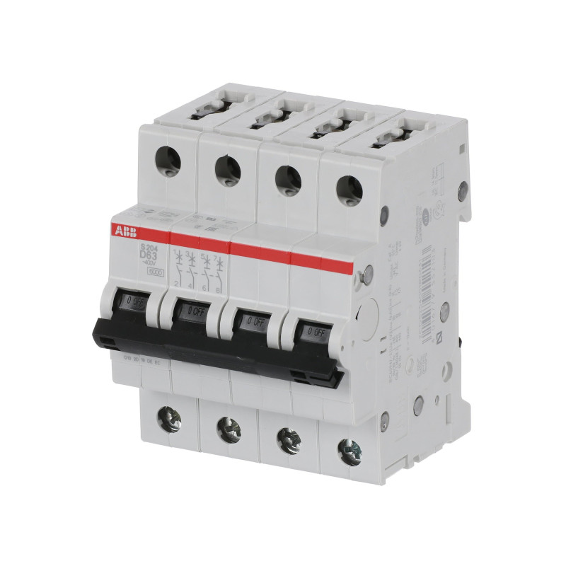 S204 D63 - Disjoncteur tétrapolaire ABB 63A - 4P - Courbe D - 6/10kA - Bornes à vis - 2CDS254001R0631 - 352469
