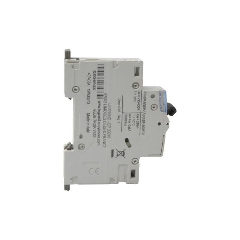 407433 Legrand DX3 - Disjoncteur unipolaire 20A 1P B20 6000A/10kA - Courbe B - 230V - À vis - 1 module