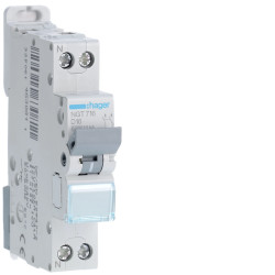 NGT716 - Disjoncteur Hager phase neutre 16A - 1P+N - 6/10kA - courbe D - Bornes à vis - 1 module