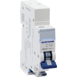 20310 Disjoncteur EurOhm 10A - 1P+N (unipolaire + neutre) - courbe C - 4,5kA - connexion rapide/rapide - Certifié NF