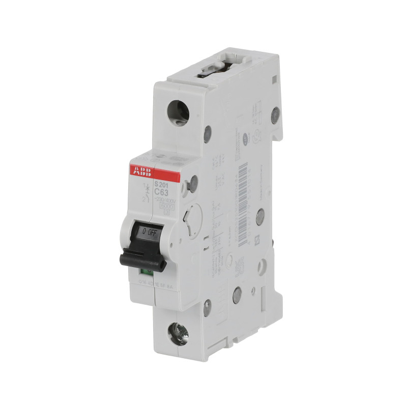 S201 C63 - Disjoncteur unipolaire ABB 63A - 1P - Courbe C - 6/10kA - Bornes à vis - 2CDS251001R0634 - 352144
