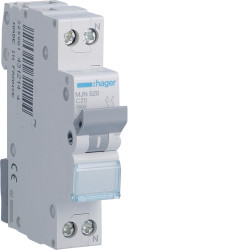 MJN520 - Disjoncteur Hager phase neutre 20A - 1P+N - 4,5kA - courbe C - Bornes à vis - 1 module