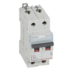 407504 Legrand DX3 - Disjoncteur bipolaire 3A 2P B3 6000A/10kA - Courbe B - 230V - À vis - 2 modules