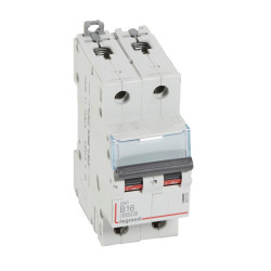 407509 Legrand DX3 - Disjoncteur bipolaire 16A 2P B16 6000A/10kA - Courbe B - 230V - À vis - 2 modules