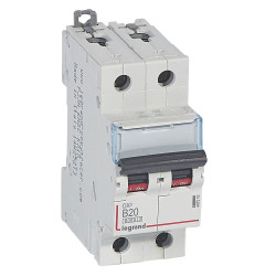 407510 Legrand DX3 - Disjoncteur bipolaire 20A 2P B20 6000A/10kA - Courbe B - 230V - À vis - 2 modules
