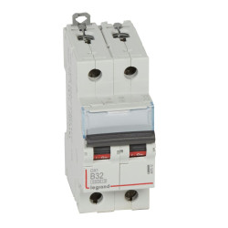 407512 Legrand DX3 - Disjoncteur bipolaire 32A 2P B32 6000A/10kA - Courbe B - 230V - À vis - 2 modules