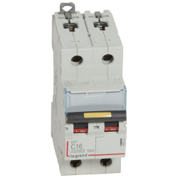 409221 Legrand DX3 - Disjoncteur bipolaire 16A 2P C16 10000A/16kA - 230V - Courbe C - À vis - 2 modules