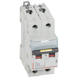 409226 Legrand DX3 - Disjoncteur bipolaire 50A 2P C50 10000A/16kA - 230V - Courbe C - À vis - 2 modules