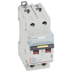 409227 Legrand DX3 - Disjoncteur bipolaire 63A 2P C63 10000A/16kA - 230V - Courbe C - À vis - 2 modules