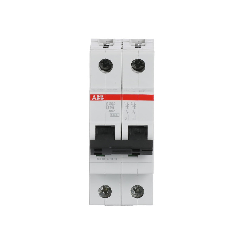S202 D16 - Disjoncteur bipolaire ABB 16A - 2P - Courbe D - 6/10kA - Bornes à vis - 2CDS252001R0161 - 352263